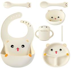 Flippy Set 7 Piese Hranire Bebelusi si Copii, Flippy, din Silicon, fara BPA, de la 12 Luni, Model Pisicuta, 30 x 25 x 6 cm, Bej (133110) Set pentru masa bebelusi