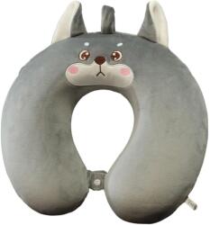 Flippy Perna de Calatorie in Forma de U, Flippy, Pentru Gat si Cap, Umplutura din Spuma cu Memorie, 30x30 cm, Model Husky, Accesoriu de Voiaj, Birou, Masina, Sistem Prindere Capse, Gri (133459)
