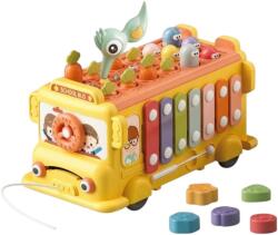 Flippy Autobuz Scolar Muzical Si Educativ Multifunctional, Jucarie Interactiva Puzzle Bus Cu Xilofon, Forme Si Activitati, Joc Cu Ciocanel Whack A Mole, Lumini Si Sunete, Dezvoltare Motrica Si Senzoriala, Pe