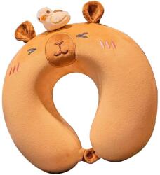 Flippy Perna de Calatorie in Forma de U, Flippy, Pentru Gat si Cap, Umplutura din Spuma cu Memorie, 30x30 cm, Model Capybara, Accesoriu de Voiaj, Birou, Masina, Sistem Prindere Capse, Maro (133463)