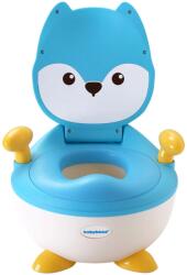 Flippy Olita pentru Copii, Flippy, +6 luni, Compartiment Detasabil, cu Capac, Antiderapanta, din Plastic, Colac Moale, Model Animat Vulpe, cu Maner, 34.5 x 35 x 23 cm, Albastru/Alb (133493) Olita
