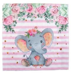 Flippy Set 20 de Servetele de Masa, Flippy, Imprimeu Elefant, din Hartie, 16.5 x 16.5 cm, Roz (130441)