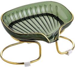 Flippy Savonieră cu Suport, Flippy, Sistem de Scurgere a Apei, Design Elegant cu Margine Aurie, Suport Metalic Inclus, 14 x 8.5 x 9 cm, Verde (164474)