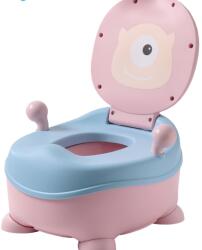 Flippy Olita pentru Copii, Flippy, +6 luni, Compartiment Detasabil, cu Capac, Antiderapanta, din Plastic, Colac Moale, Model Animat Ciclop, cu Maner, 33 x 21 x 45 cm, Albastru/Roz (133483) Olita