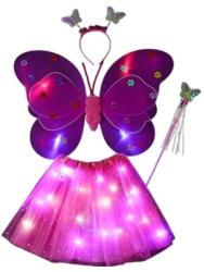 Flippy Costum Fluturas cu Aripi Modelabile Luminoase pentru Copii, Flippy, Fusta din Tul cu Lumini, Bagheta si Bentita, 4 piese, Pentru Halloween, Roleplay, Craciun, Carnaval, Paste, Ziua Copilului, Bumbac/P Costum bal mascat copii