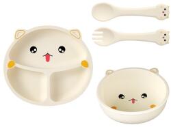 Flippy Set 4 Piese Hranire Bebelusi si Copii, Flippy, din Silicon, fara BPA, de la 12 Luni, Model Pisicuta, 28 x 26 x 2 cm, Bej (133111) Set pentru masa bebelusi