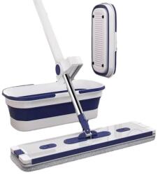 Flippy Mop Plat, Flippy, cu Galeata Pliabila, 2 Rezerve din Microfibra, 127 cm Tija Telescopica, Utilizare Umeda/Uscata, Recipient Lichid, Albastru (135129)