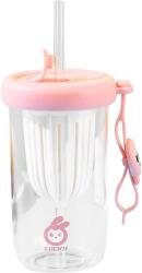 Flippy Pahar din silicon, cu capac si pai, pentru copii, Flippy, anti-cadere, compartiment pentru fructe/ceai/gheata, rezistent la temperaturi inalte, 500ml, Roz, 14.5x8.8x20 cm (125152)