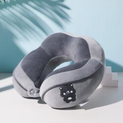 Flippy Perna de Calatorie, Flippy, Pentru Gat si Cap, Umplutura din Bumbac, 28x28x10 cm, cu Model Brodat Urs, Gri (125861)