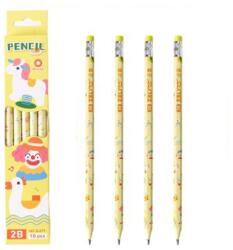 Flippy Set 10 Creioane Negre, Flippy, 2B, pentru Elevi Scoala, cu Radiera, Model Galben cu Circ (134125)