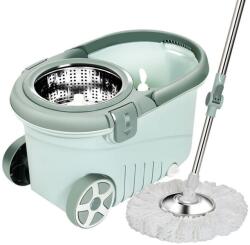 Flippy Set mop rotativ cu galeata Flippy, material plastic si microfibra, o rezerva inclusa, rezistent, cu dop scurgere, vas detasabil, orificiu pentru solutie, pentru interior, capacitate 8 l, verde (125228