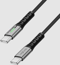 LogiLink USB 3.2 Gen2x2 Type-C kábel, C/M - C/M, 20 Gbps, 240W, 4K, LED, fém, fekete, 1, 5 m (CU0443) - primanet