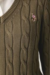 U. S. Polo Assn U. S. Polo Assn. пуловер дамски от памук V-NECK CABLE (WUP0397) - answear - 140,80 лв