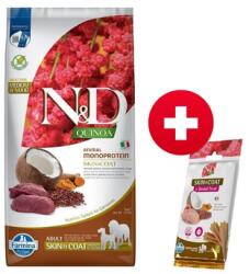 FARMINA N&D Quinoa Dog Adult Medium&Maxi Skin&Coat Venison & Coconut 7 kg + FARMINA N&D Quinoa Dental Treat Skin Coat Quail Medium/Maxi 100 g (7 db. ) INGYEN! !