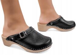 I Love Shoes Fekete Bőr Flip-flop papucs Áttört Női Orvosi *40* (Drewniaki Chodaki Ażurowe Klasyczne z Klamrą)