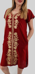 Magazin Traditional Rochie bordo cu broderie aurie - Flori