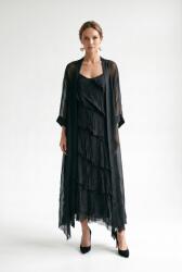 SHOPIKA Blazer lung din matase cu croi vaporos si design elegant, negru Talie unica