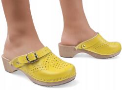 I Love Shoes Teljes Bőr Flip-flopok Orvosi Sétáló Női Fa Csat Sárga *38* (Klasyczne Skórzane Drewniaki Chodaki Ażurowe)