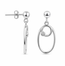 Jolie Silver Cercei din Argint 925, Model Oval Conturat cu Element Spirala si Piatra Decorativa, Sistem de Prindere cu Tija si Fluturas, Argintiu (06772)