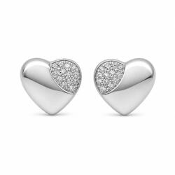 Jolie Silver Cercei Damă din Argint 925, Jolie Silver, Model Inimă cu Mini Zirconii Laterale, Design Elegant și Delicat, Greutate 1.4 g, Argintiu (13523)
