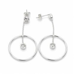 Flippy Cercei din Argint 925, Model Rotund 23 mm, Lantisor Decorativ cu Piatra Suspendata, Sistem de Prindere cu Tija si Fluturas, Argintiu (09347)