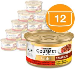 Gourmet Gold macska konzerv, marhahús és csirke mártásban, 12 x 85 g