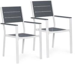  Kerti szék, MultiGarden YC-051KD-4-5, fehér/sötétszürke, 54, 5 x 52 x 89 cm, acél keret, HDPE ülő- és háttámla, 150 kg teherbírás, 2 db-os szett (TF5118)