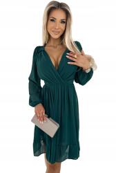 Numoco Finom Chiffon Ruha Hosszú Ujjú Üvegzöld S Ost (5903938278570)