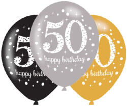  Happy Birthday 50 Gold léggömb, lufi 6 db-os 11 inch (27, 5 cm) (DPA9900740) - kreativjatek
