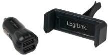 LogiLink USB autós töltőkészlet, 2portos töltő (10W) + tartó (PA0133)