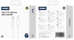 Jellico B1 USB-C - Lightning PD 20W 2M fehér kábel