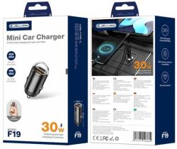 Jellico F19 autós töltő PD 30W 1xUSB-C + 1xUSB QC3.0 fekete