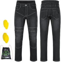  Férfi motoros farmer W-TEC Biterillo Evo, sztreccs panelek, rugalmas anyag, hálós bélés, aramidszál erősítés fekete S, meghosszabbított hossz