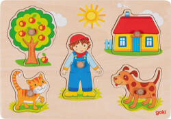 Goki Puzzle din lemn cu mânere Goki - Animale, 5 piese (57306)
