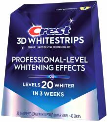  20 db-os fogfehérítő csík szett, Crest, 3D White, professzionális szintű fehérítő hatás, 10%-os koncentráció, 20 napos kúra, 45 perc, 20-as fehérítési szint
