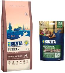  Purely 11kg Bozita Purely Grain Free Puppy & Junior jávorszarvas száraz kutyatáp+2x70g Meaty Bits jávorszarvas & kacsa kutyasnack ingyen