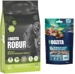 Bozita 7, 5kg Bozita Robur Adult Maintenance Mini csirke száraz kutyatáp+2x70g Meaty Bits rénszarcav & kacsa kutyasnack ingyen