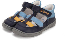 D. D. STEP Pantofi pentru băieți cu degete deschise, desculți, cu velcro albastru închis/albastru/portocaliu (144FCC)