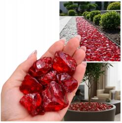  Piros Üveg 3-5 cm dekoratív üveggyöngy kerti gabion beltéri 2kg (3-5)