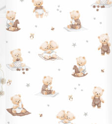  Pamutvászon textil 160 cm széles - fehér alapon játszó bébi maci mintás