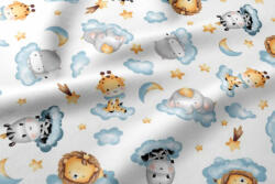  Pamutvászon textil -160 cm széles - állatok felhőn kék színben
