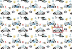  Kék rendőr motor mintás pamutvászon fehér alapon 160 cm széles