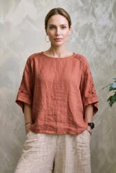 SHOPIKA Bluza oversize din in cu broderie sparta din bumbac, roz inchis Talie unica