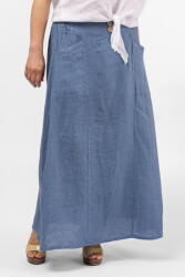 Shopika Fusta lunga din in, cu doi nasturi de lemn pe talie, albastru jeans Talie unica