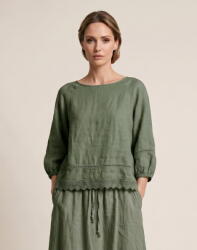 SHOPIKA Bluza din in cu dantela, croi lejer, stil natural elegant, kaki Talie unica