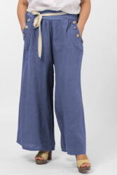 Shopika Pantaloni largi de vara, din in, cu nasturi din lemn la buzunare, albastru jeans Talie unica