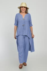 Shopika Compleu din in, cu nasturi decorativi, cu pantaloni si bluza tunica mai lunga in spate, albastru lavanda Talie unica