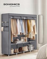 SONGMICS szövetszekrény 45x170x167cm szürke 4 oldalsó rekesz 4 polc (RYG094G02)