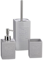 AdTrend Set baie dispenser sapun, pahar periute dinti, perie toaleta ceramica gri (66377A)