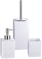 AdTrend Set baie dispenser sapun, pahar periute dinti, perie toaleta ceramica alba, Brush (66377C)